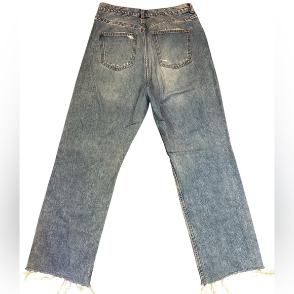 Zara Relaxed Fit Wide Leg Distressed Jeans Light Blue Euro 44 US 12 - Picture 5 of 6